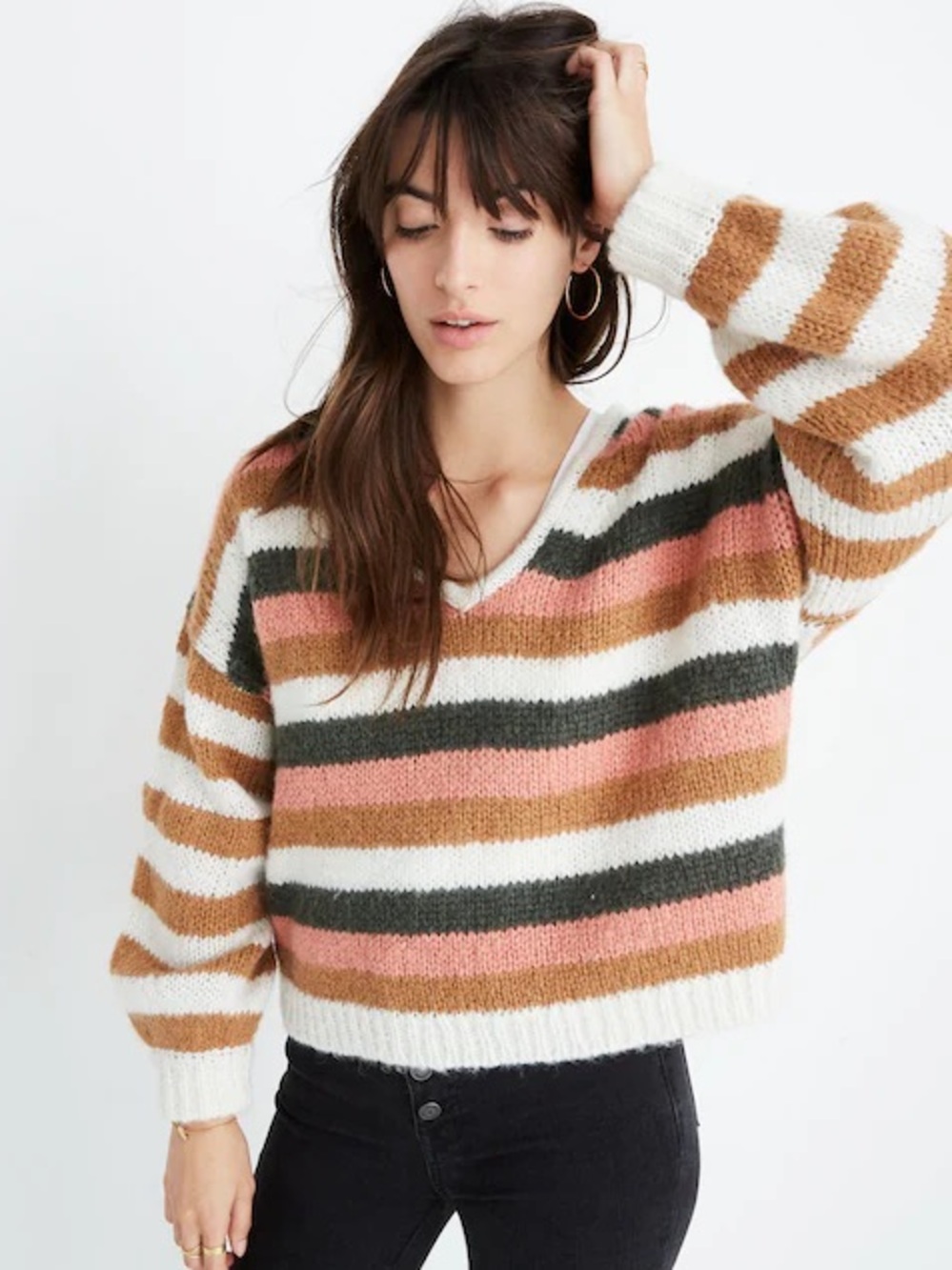 Madewell Striped Cropped Oversized Sweater Earth Tones Size XXS